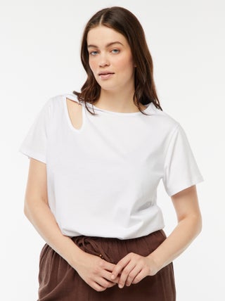 Effen T-shirt met ajoursplit en gedraaid effect
