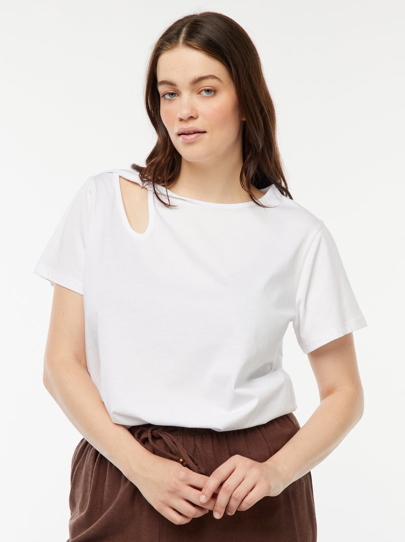 Effen T-shirt met ajoursplit en gedraaid effect wit - Kiabi