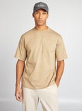 Effen T-shirt met borstzak BIEGE - Kiabi