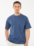 Effen T-shirt met borstzak BLAUW - Kiabi