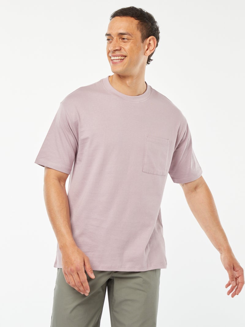 Effen T-shirt met borstzak PAARS - Kiabi