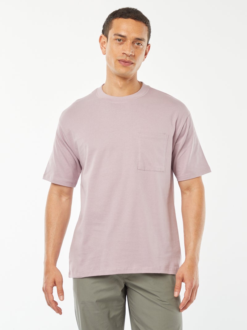Effen T-shirt met borstzak PAARS - Kiabi