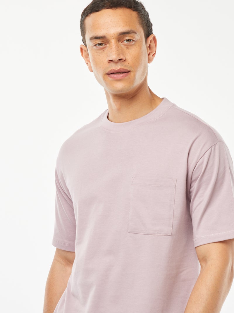 Effen T-shirt met borstzak PAARS - Kiabi