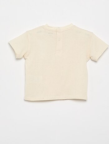 Effen T-shirt met fantasiebloemen aan de kraag