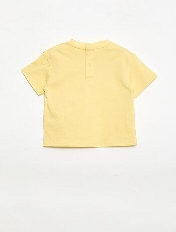 Effen T-shirt met fantasiebloemen aan de kraag