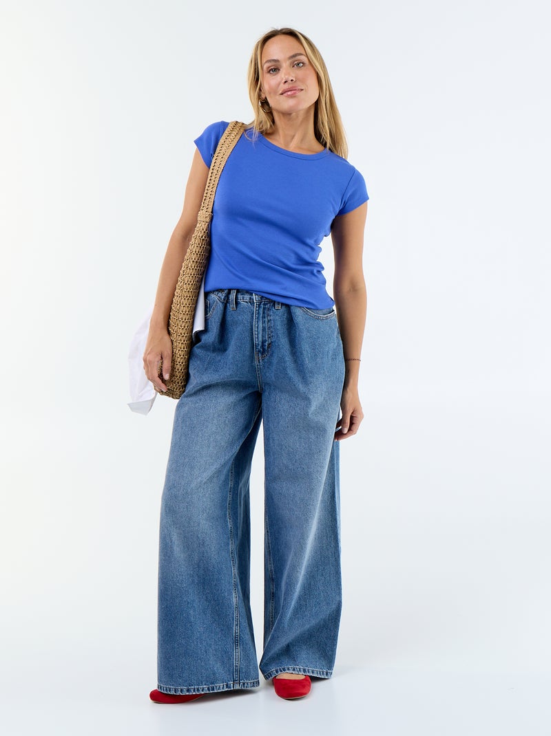 Effen T-shirt met halternek en korte mouwen Blauw - Kiabi