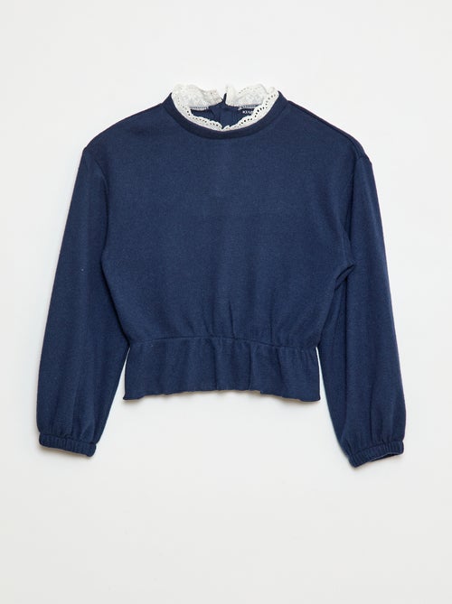 Effen T-shirt met kant - Kiabi