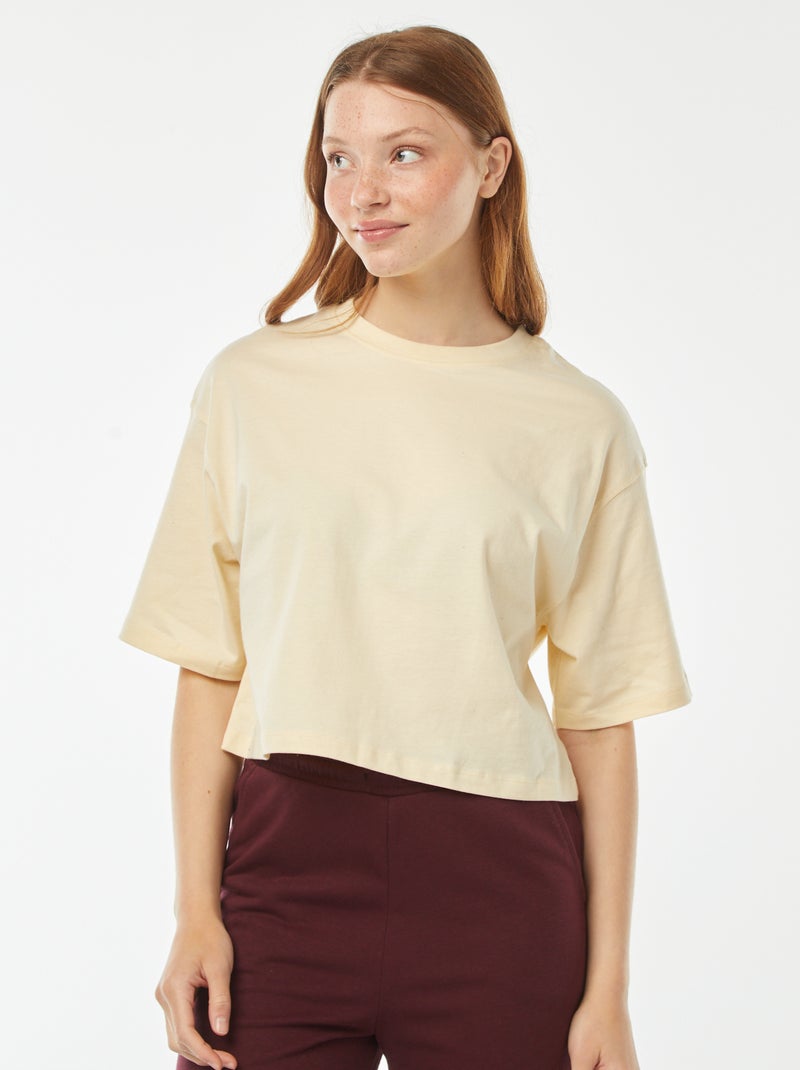 Effen T-shirt met korte mouw Biege - Kiabi