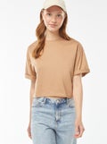 Effen T-shirt met korte mouw Biege - Kiabi