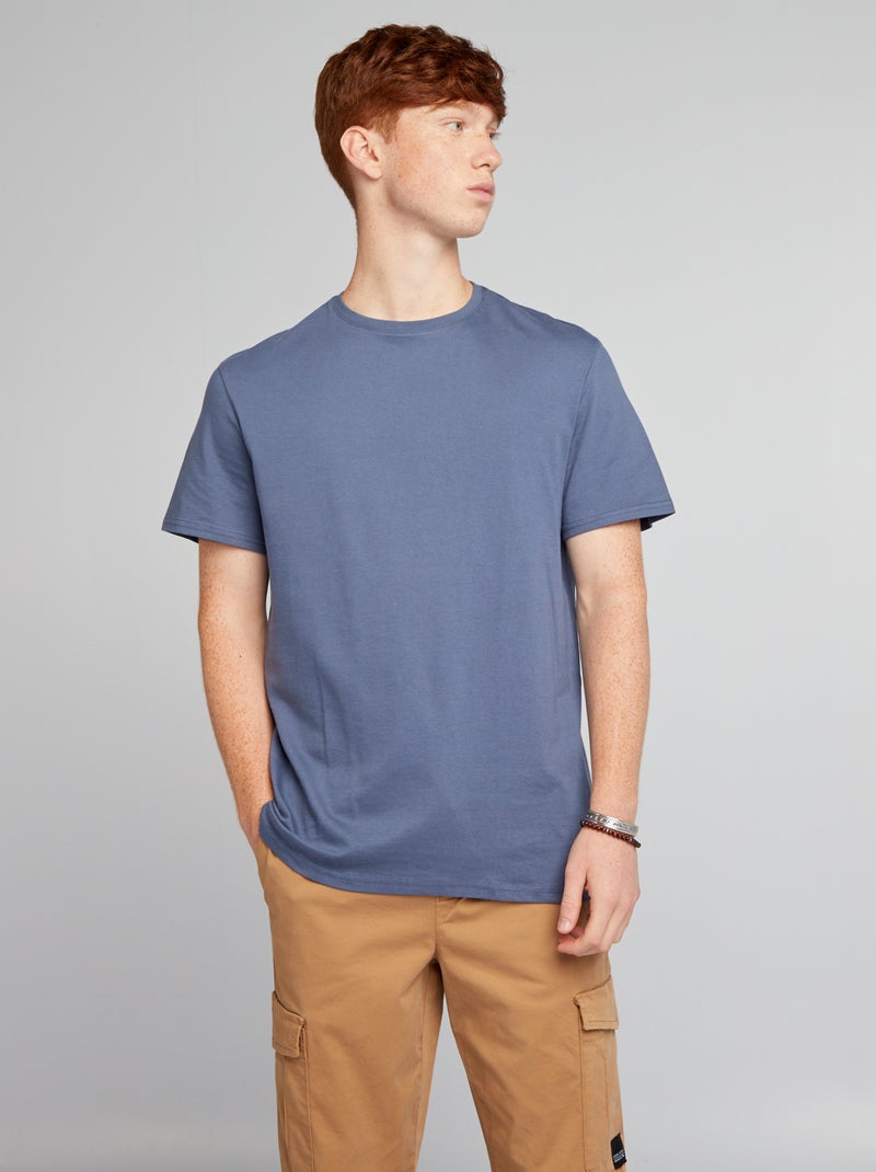 Effen T-shirt met korte mouw BLAUW - Kiabi