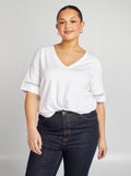 Effen T-shirt met korte mouw en borduursel wit - Kiabi