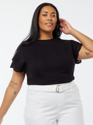 Effen T-shirt met korte mouw en borduursel