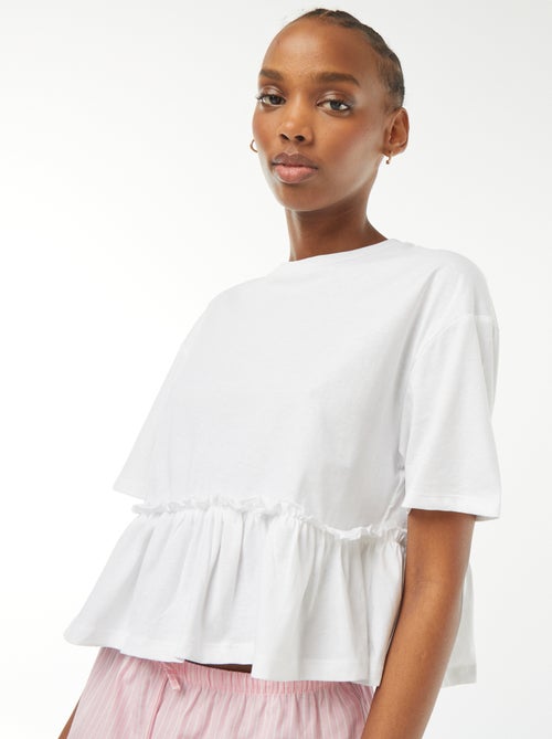 Effen T-shirt met korte mouw en volant - Kiabi