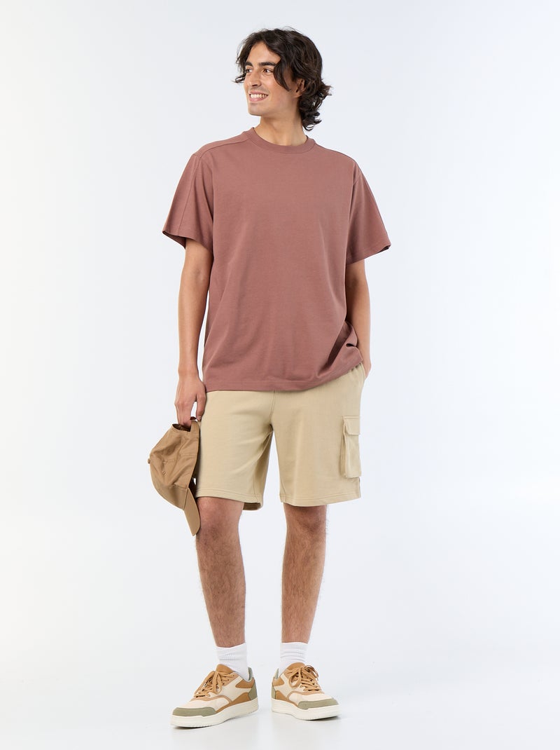 Effen T-shirt met korte mouwen, comfort fit/oversized Bruin - Kiabi
