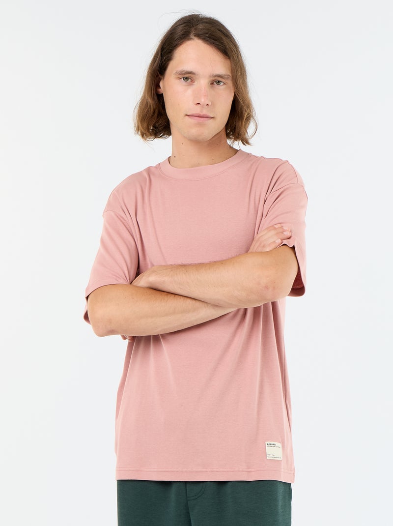 Effen T-shirt met korte mouwen en ronde hals Rose - Kiabi