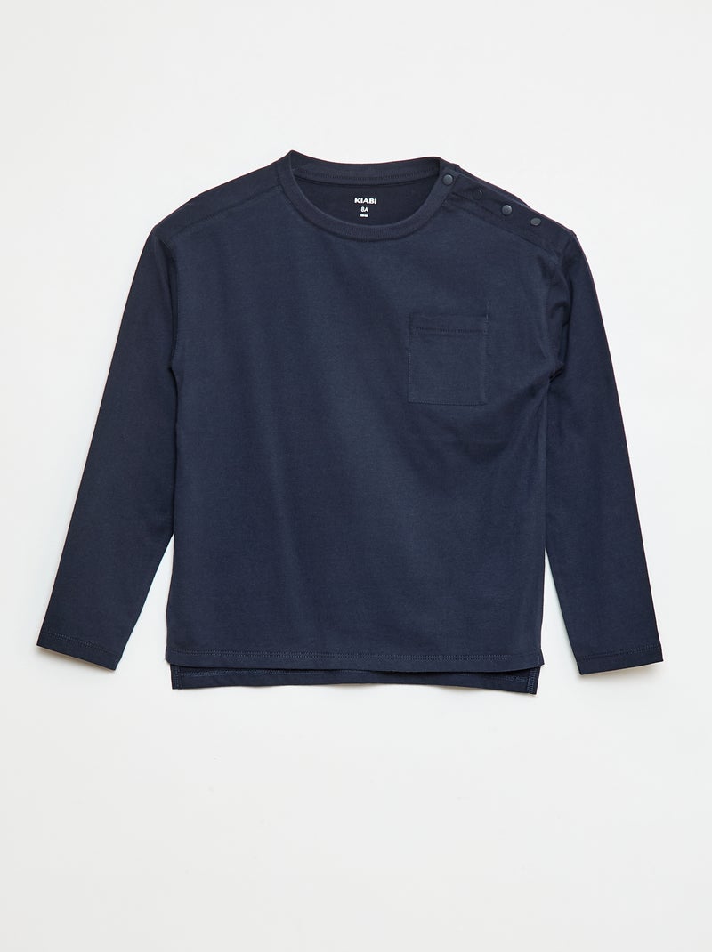 Effen T-shirt met lange mouw en borstzakje - So Easy Blauw - Kiabi