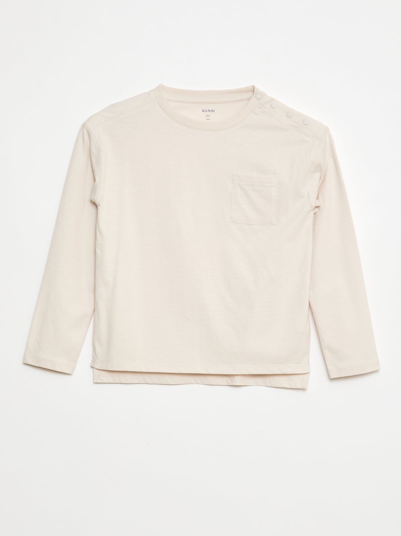 Effen T-shirt met lange mouw en borstzakje - So Easy Wit - Kiabi