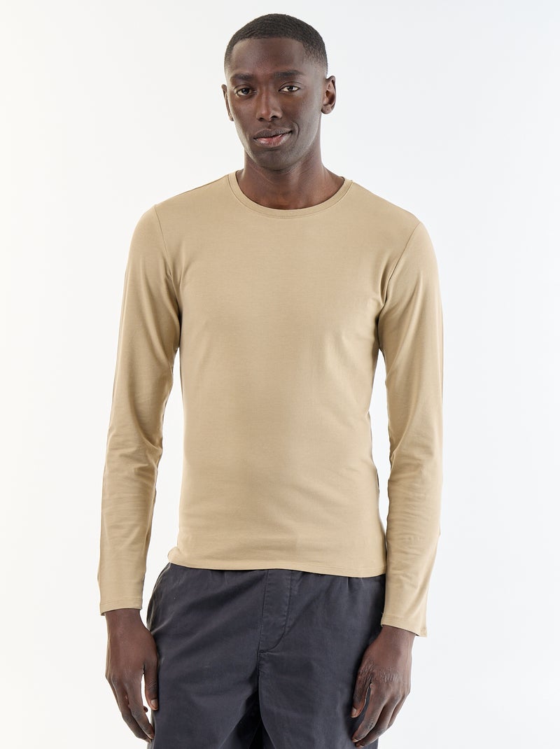 Effen T-shirt met lange mouwen Biege - Kiabi