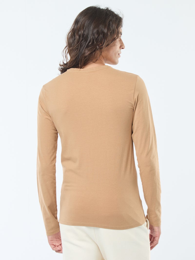 Effen T-shirt met lange mouwen en ronde hals Biege - Kiabi