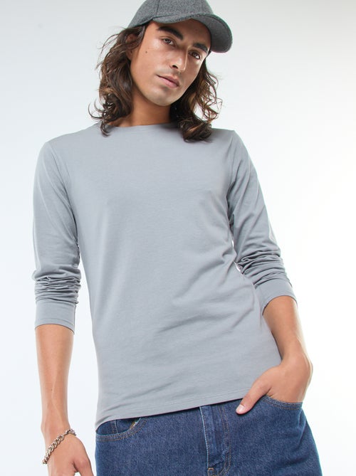 Effen T-shirt met lange mouwen en ronde hals - Kiabi