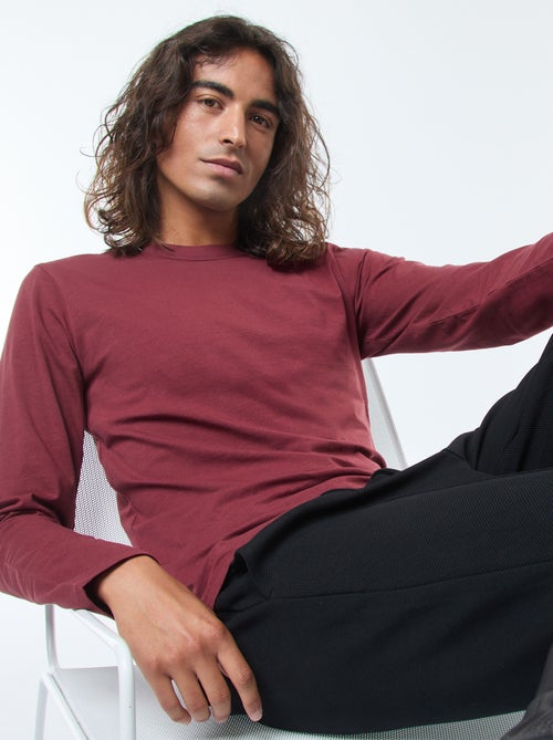 Effen T-shirt met lange mouwen en ronde hals - Kiabi