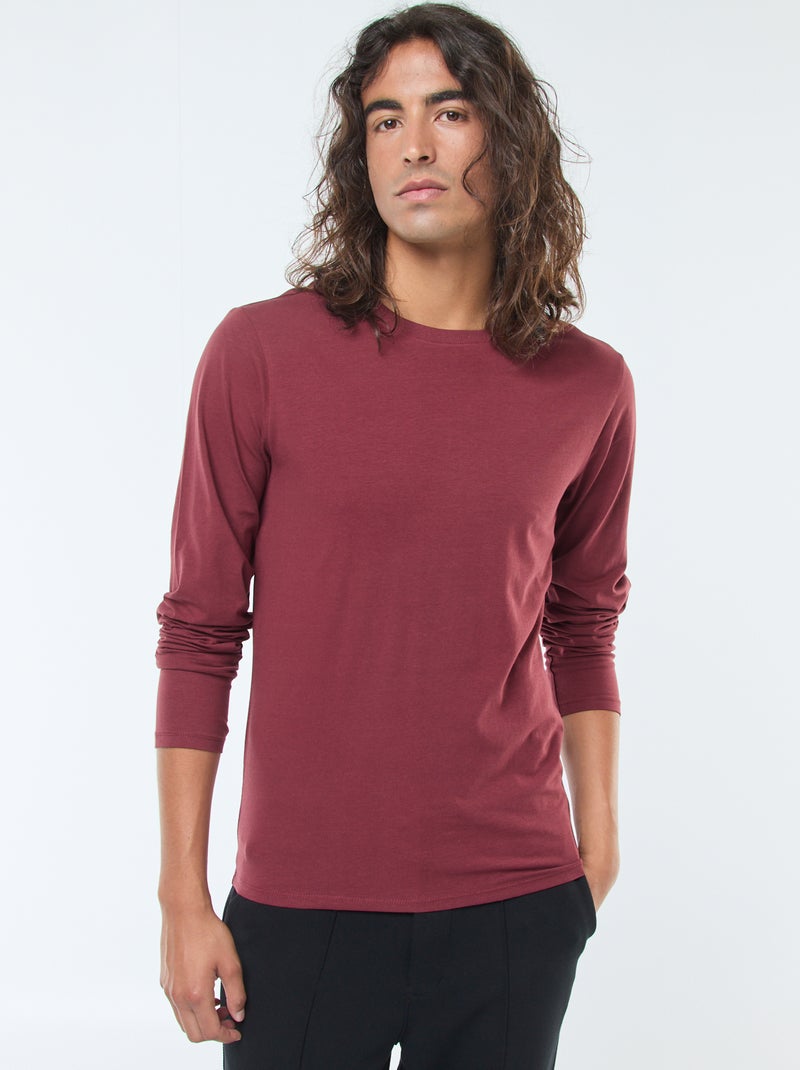 Effen T-shirt met lange mouwen en ronde hals Rood - Kiabi