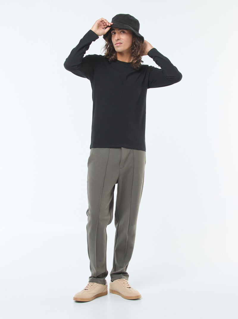 Effen T-shirt met lange mouwen en ronde hals zwart - Kiabi