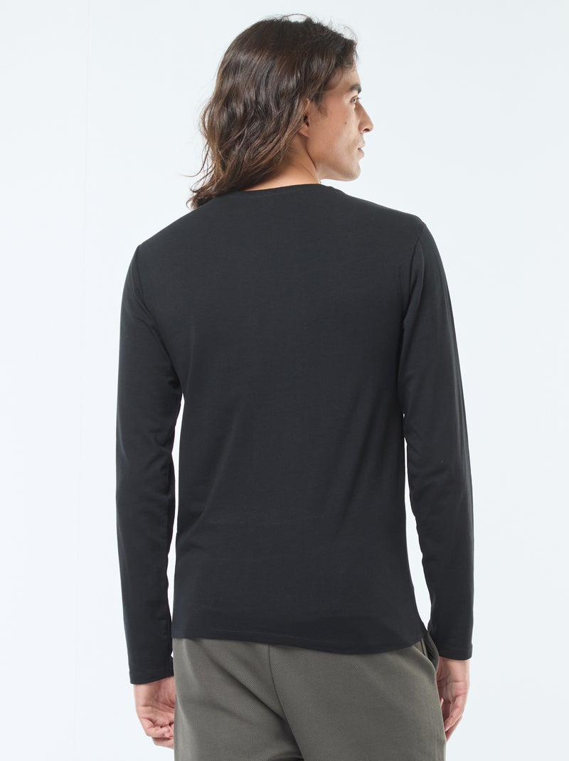 Effen T-shirt met lange mouwen en ronde hals zwart - Kiabi