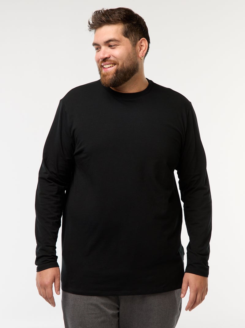Effen T-shirt met lange mouwen en ronde hals zwart - Kiabi