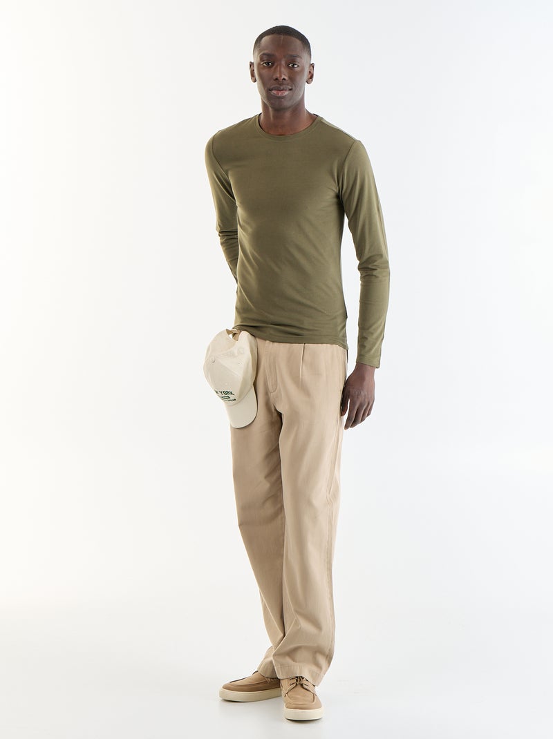 Effen T-shirt met lange mouwen Kaki - Kiabi