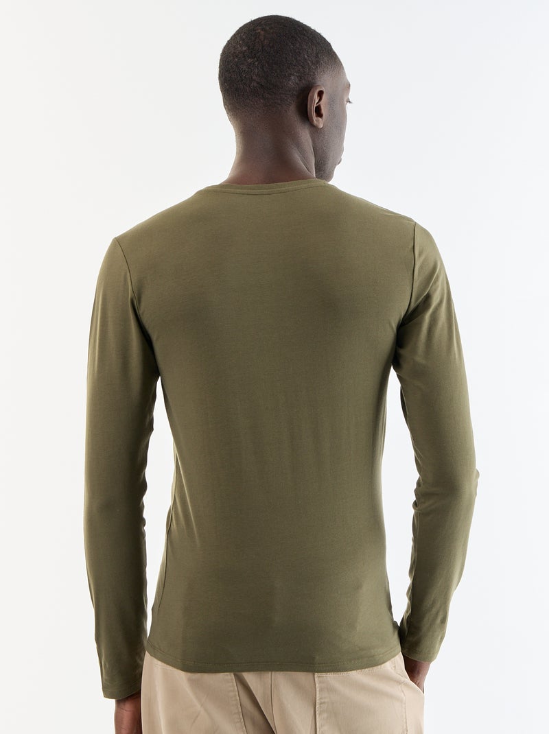 Effen T-shirt met lange mouwen Kaki - Kiabi