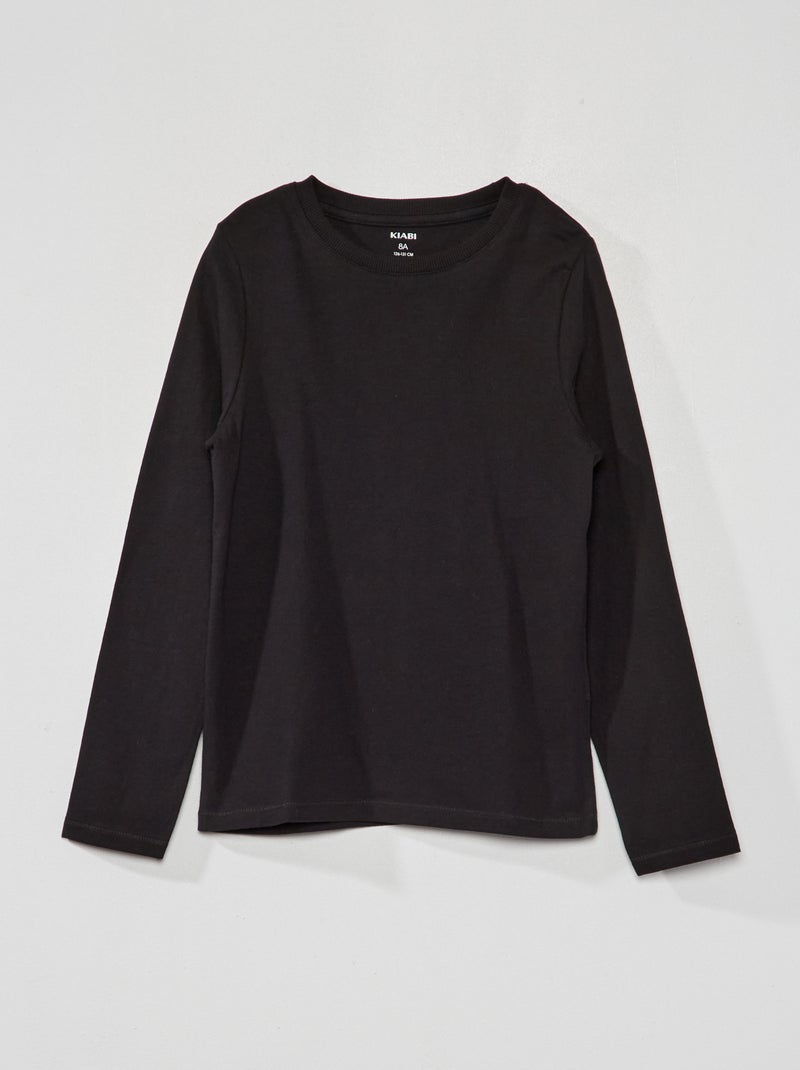 Effen T-shirt met lange mouwen ZWART - Kiabi