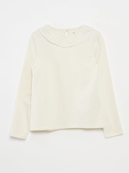 Effen T-shirt met lovertjes en ruches langs de hals - Kiabi