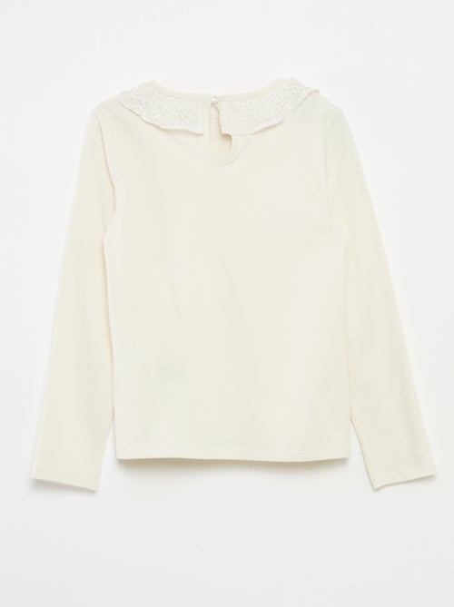 Effen T-shirt met lovertjes en ruches langs de hals - Kiabi