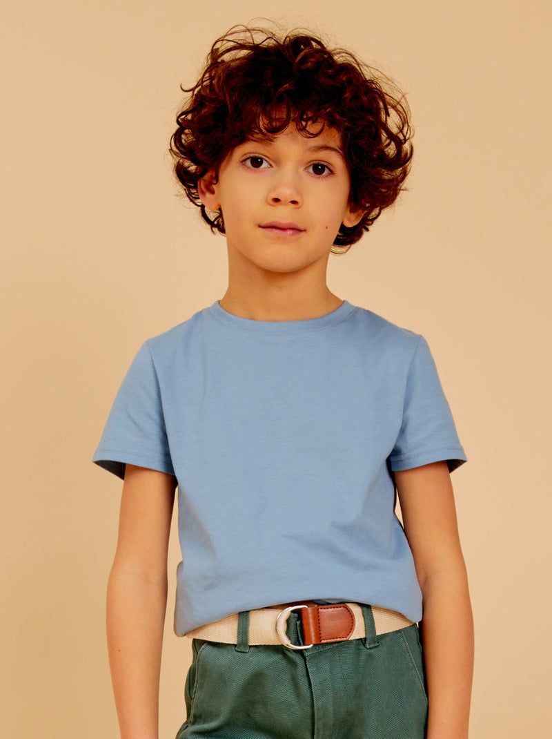 Effen T-shirt met ronde hals BLAUW - Kiabi