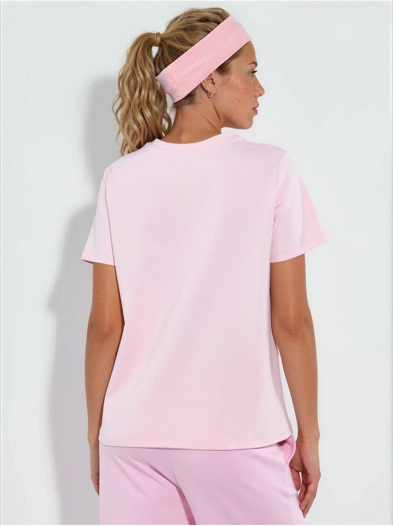 Effen t-shirt met ronde hals busem Bleekroze - Kiabi