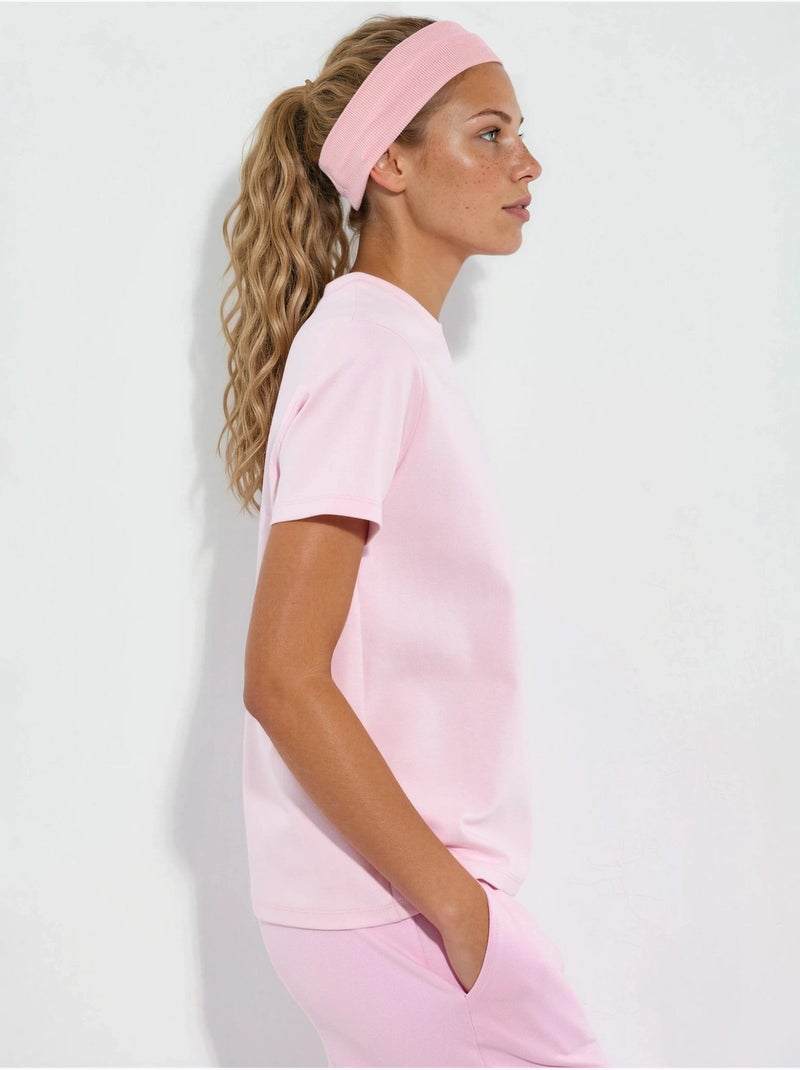 Effen t-shirt met ronde hals busem Bleekroze - Kiabi