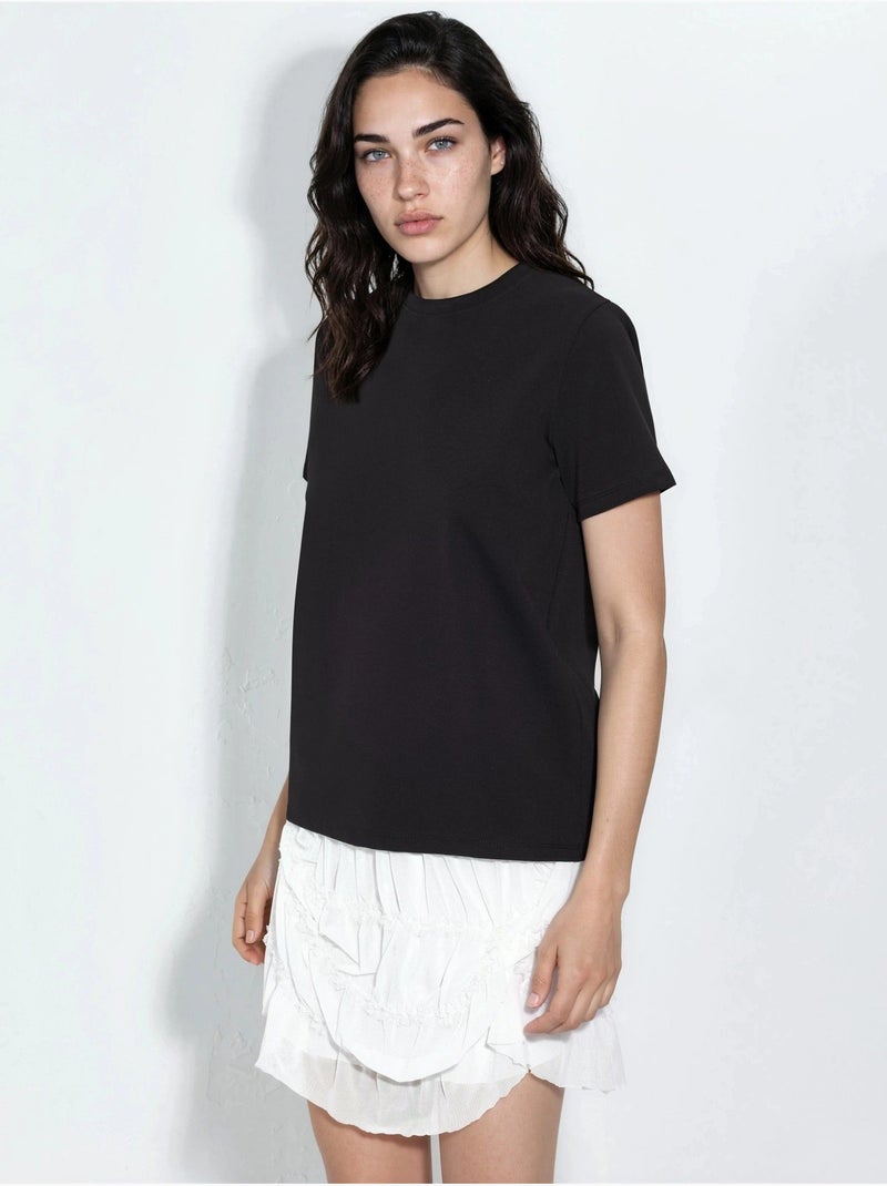 Effen t-shirt met ronde hals busem Zwart - Kiabi