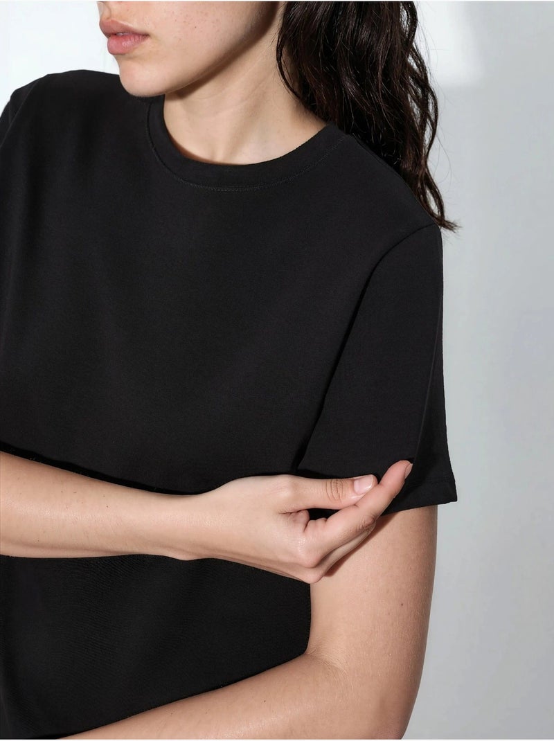 Effen t-shirt met ronde hals busem Zwart - Kiabi