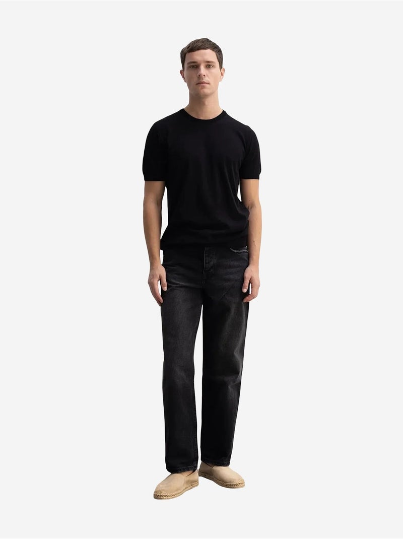 Effen t-shirt met ronde hals en ribboord giesto Zwart - Kiabi