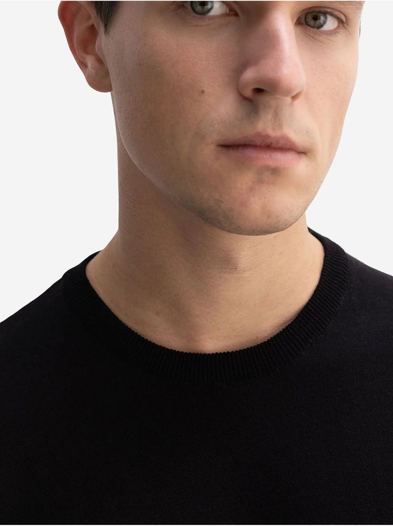 Effen t-shirt met ronde hals en ribboord giesto Zwart - Kiabi