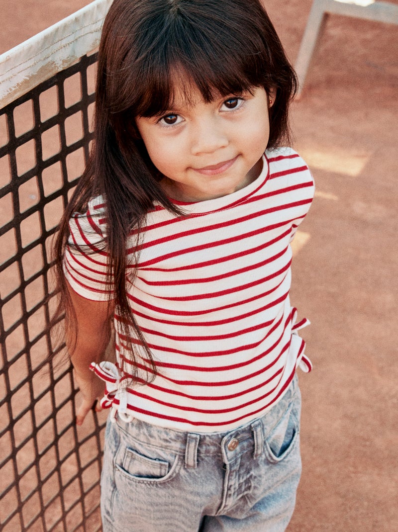 Effen T-shirt met sierknopen Rood - Kiabi