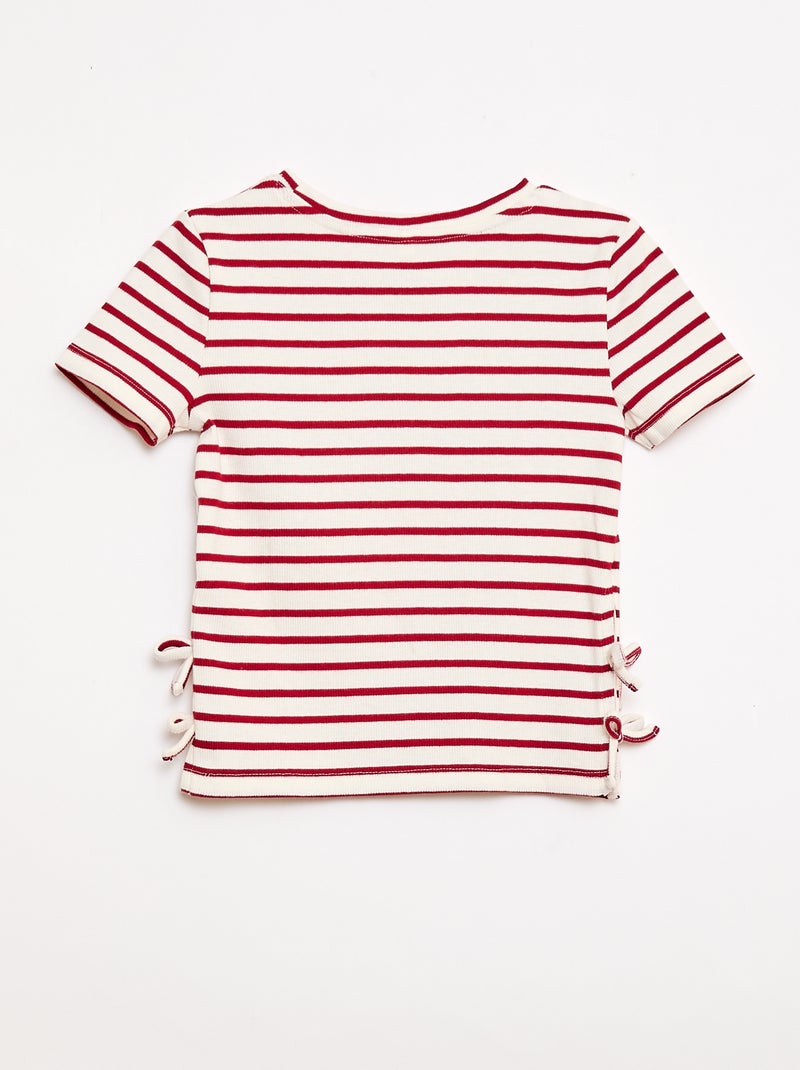 Effen T-shirt met sierknopen Rood - Kiabi