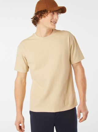 Effen T-shirt met textuur en korte mouw