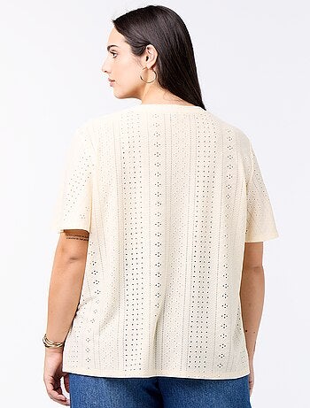 Effen T-shirt van ajourgebreide stof