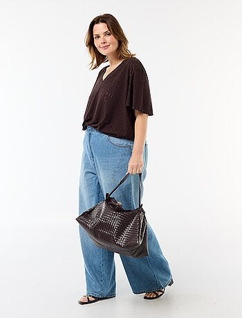 Effen T-shirt van ajourgebreide stof