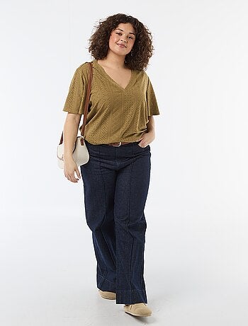 Effen T-shirt van ajourgebreide stof