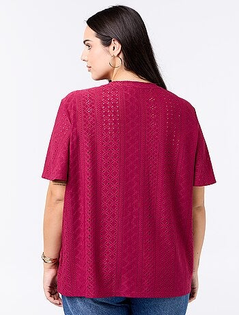 Effen T-shirt van ajourgebreide stof