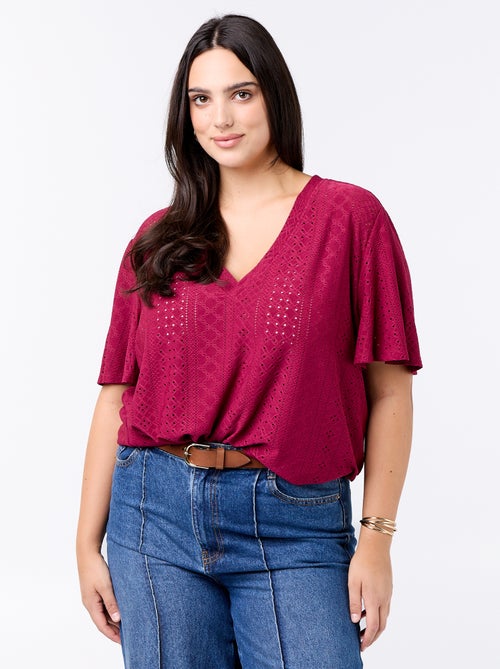 Effen T-shirt van ajourgebreide stof - Kiabi