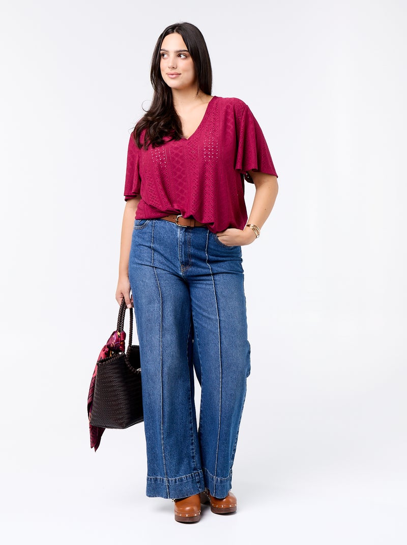 Effen T-shirt van ajourgebreide stof Rood - Kiabi